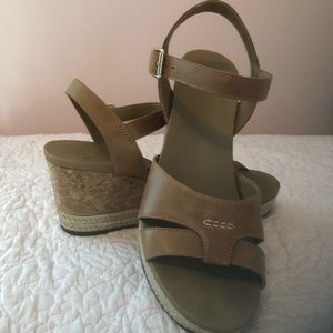 UGG Tan Leather Cork Wedge Sandals 8M